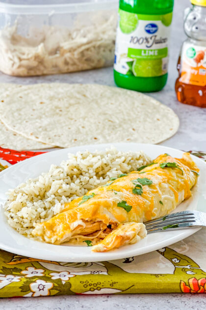 Honey Lime Chicken Enchiladas with bite cut out