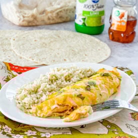 Honey Lime Chicken Enchilada with ingredients in background