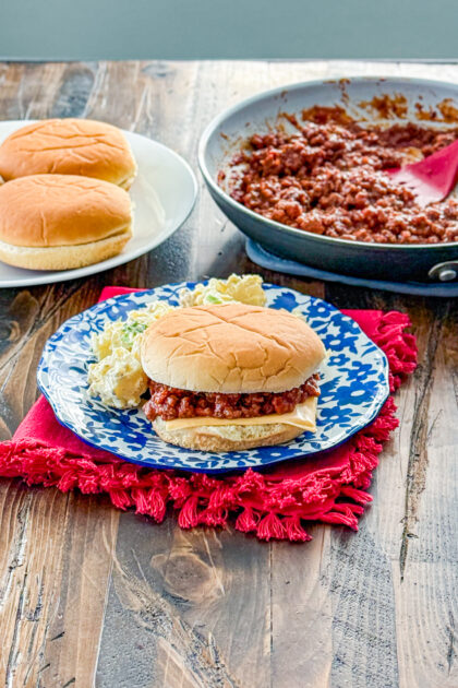 Mom’s sloppy joes made with seasoned ground beef on hamburger buns