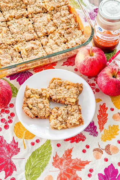 Caramel apple dessert bars cut into squares