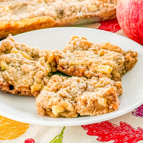 Oatmeal cookie bars filled with caramel and apples