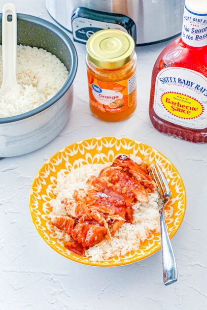 orange chicken made in the crock pot with orange marmalade and bbq sauce