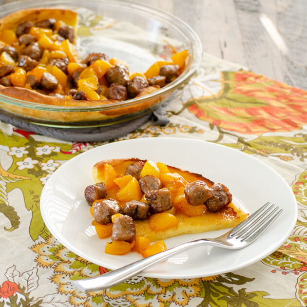 Sausage-Peach Filled Puff Pancake | realmomkitchen.com