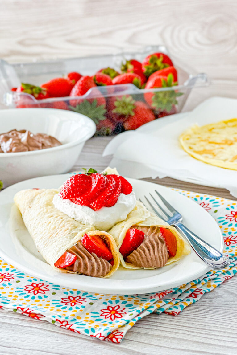 crepes filled with chocolate mousse and strawberries