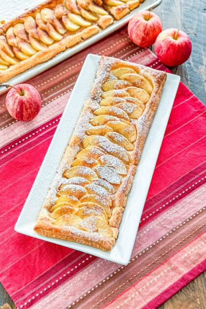 Easy Apple Tart with flaky puff pastry and sweet baked apple slices with a dusting of powdered sugar