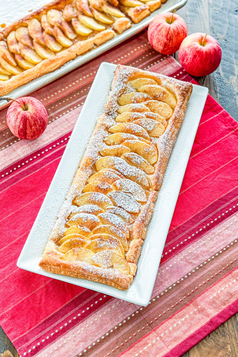 Easy Apple Tart with flaky puff pastry and sweet baked apple slices with a dusting of powdered sugar