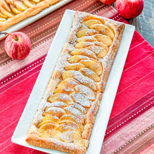 Easy puff pastry apple tart dusted with powdered sugar