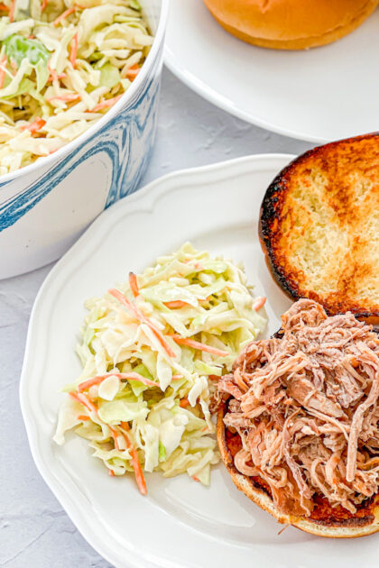 dished up portion of simple coleslaw recipe