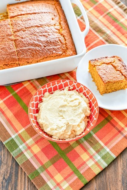 Bowl of homemade fluffy honey butter with a smooth whipped texture
