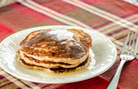 Cinnamon Bun Pancakes with Maple Butter Icing | realmomkitchen.com