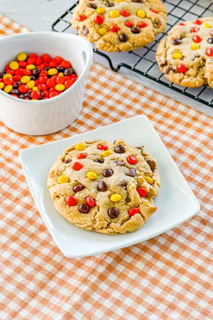 peanut butter cookies with mini reese's pieces