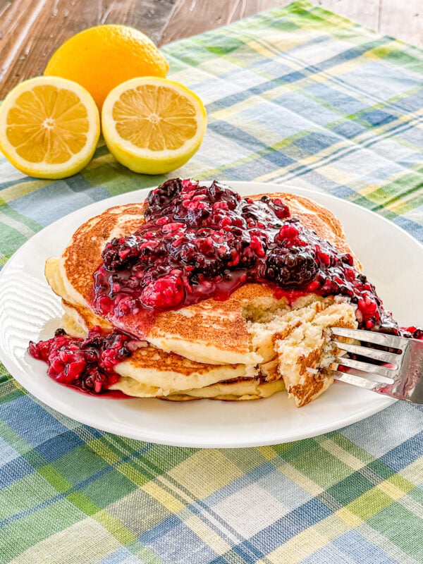 Lemon Ricotta Pancakes with Blackberry Sauce