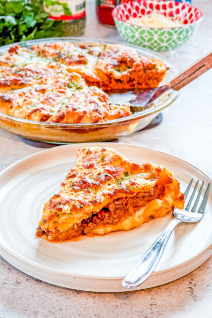 slice of Italian casserole made with crescent dough