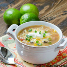 Quick Chicken and Rice Taco Soup | realmomkitchen.com
