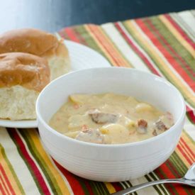 Slow Cooker Sausage and Potato Soup | realmomkitchen.com