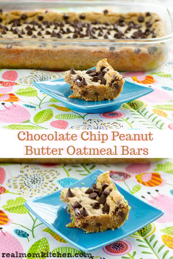 Chocolate Chip Peanut Butter Oatmeal Bars | realmomkitchen.co