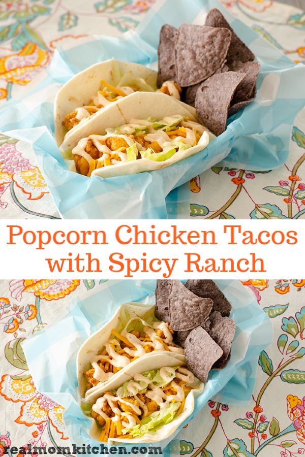 Popcorn Chicken Tacos with Spicy Ranch | realmomkitchen.com