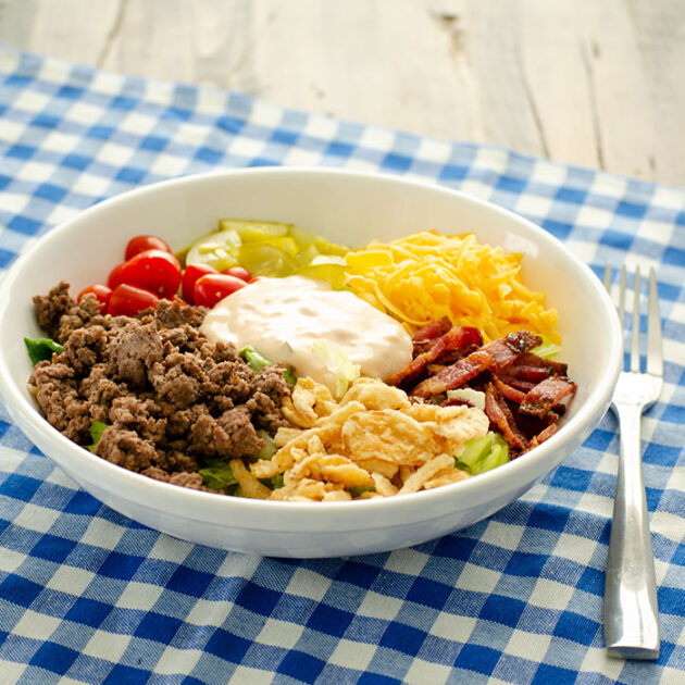 Bacon Cheese BUrger Salad | realmomkitchen.com