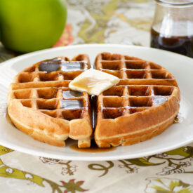 Apple Butter Waffles with Cinnamon Syrup | realmomkitchen.com