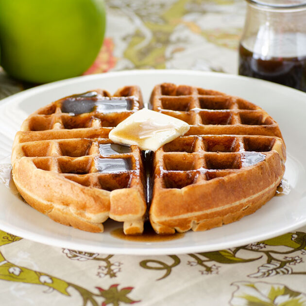 Apple Butter Waffles with Cinnamon Syrup | realmomkitchen.com