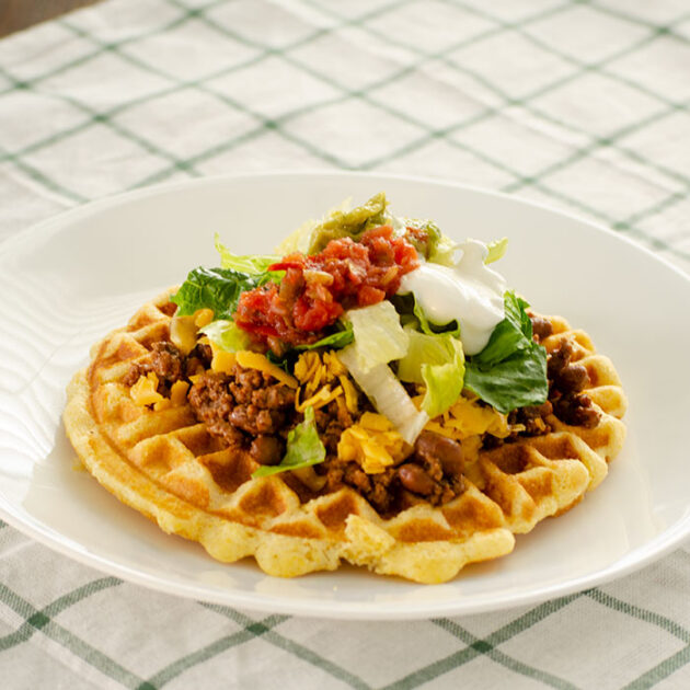 Taco Topped Cornbread Waffles | realmomkitchen.com