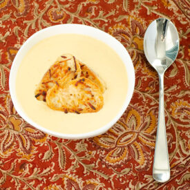 Cheese Soup with Baguette Croutons | realmomkitchen.com