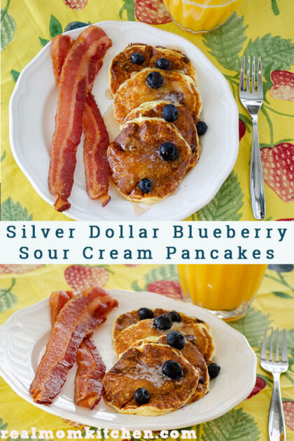 Silver Dollar Blueberry Sour Cream Pancakes | realmomkitchen.com