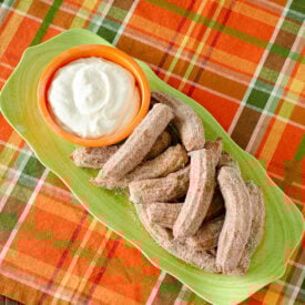 Pumpkin Churros with Cream Cheese Dip | realmomkitchen.com
