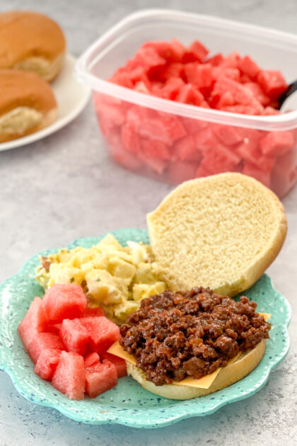 Easy Cheesy Barbecued Sloppy Joe with out top of bun