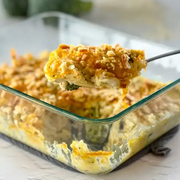 serving up chicken broccoli rice casserole