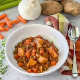 top view of bowl of Easy Hamburger Stew