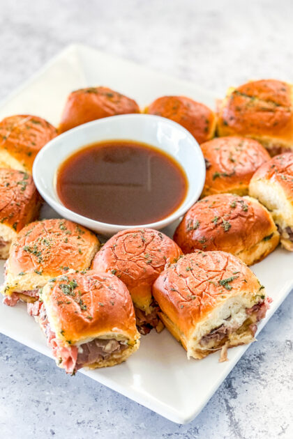 easy French dip roast beef sliders with au jus
