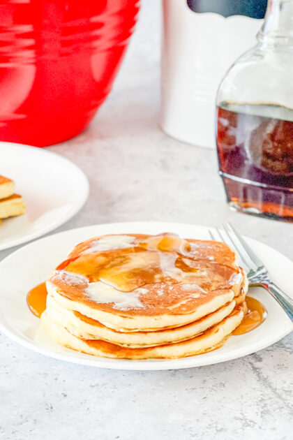 Overnight Buttermilk Pancakes with syrup