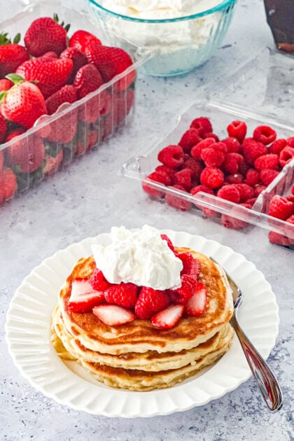 stack of fluffy Amish buttermilk pancakes