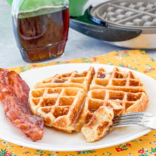 Martha's buttermilk waffle with bite on fork