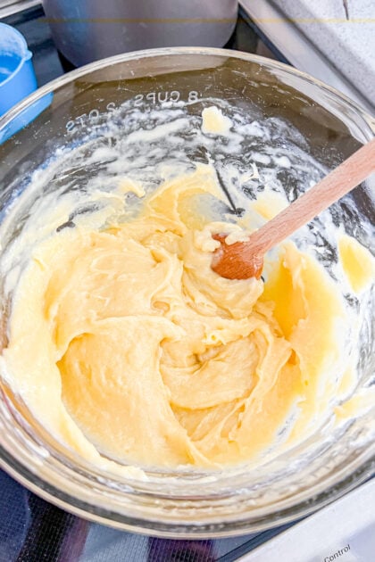 Pâte à Choux dough after eggs mixed in for cream puffs