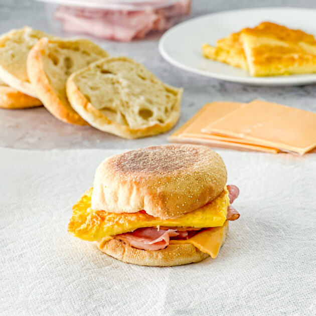 make ahead breakfast sandwich with ham and cheese