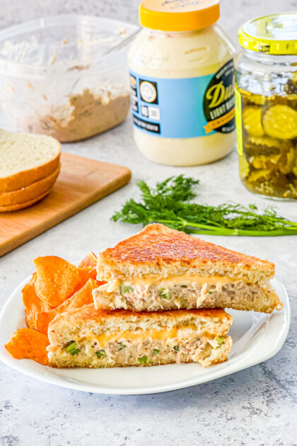 the best tunna melt with ingrdients in background
