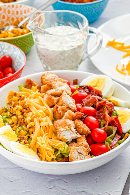 Close up of Chick-fil-A copycat chicken cobb salad