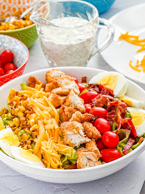 Close up of Chick-fil-A copycat chicken cobb salad