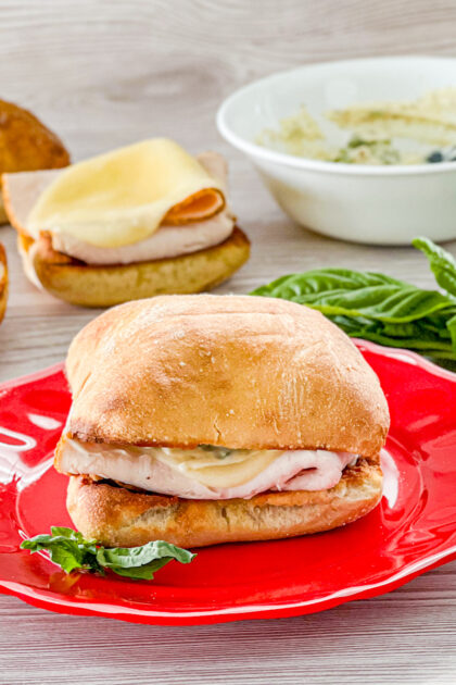 turkey provolone sandwich on a ciabatta roll