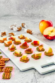 preztel snaps topped with caramel and apple