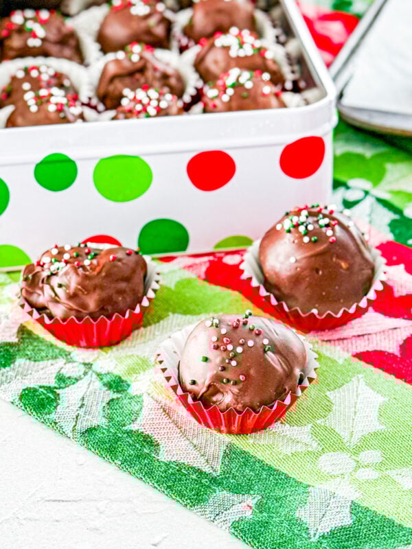 Peanut Butter and Rice Krispies covers in semi sweet chocolate