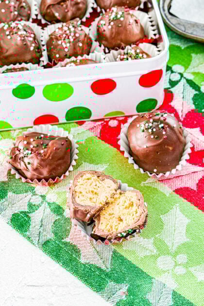 inside of chocolate covered peanut butter rice krispie balls