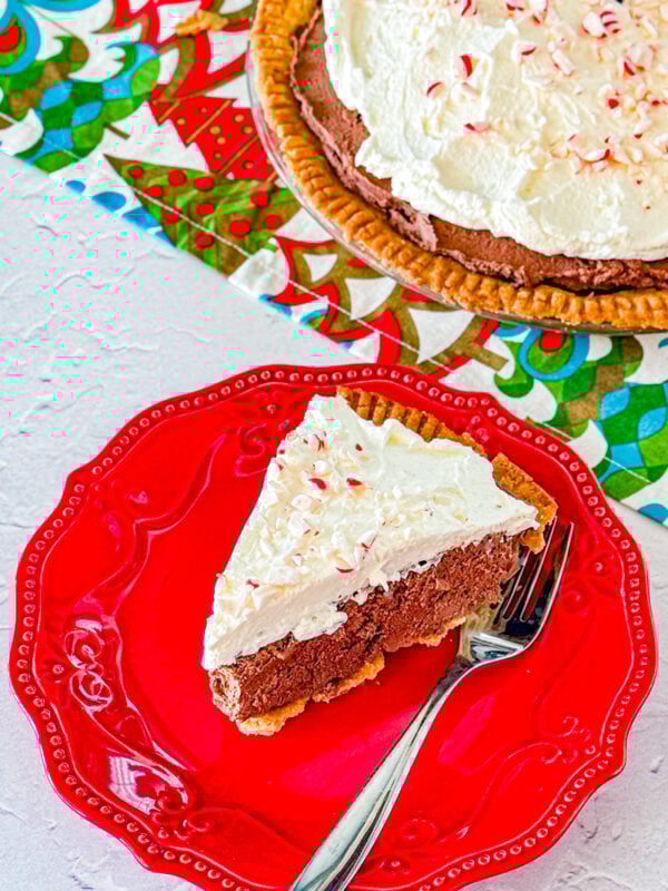 decadent truffle pie with crushed candy canes
