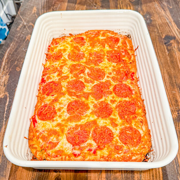 baked focaccia pepperoni pizza