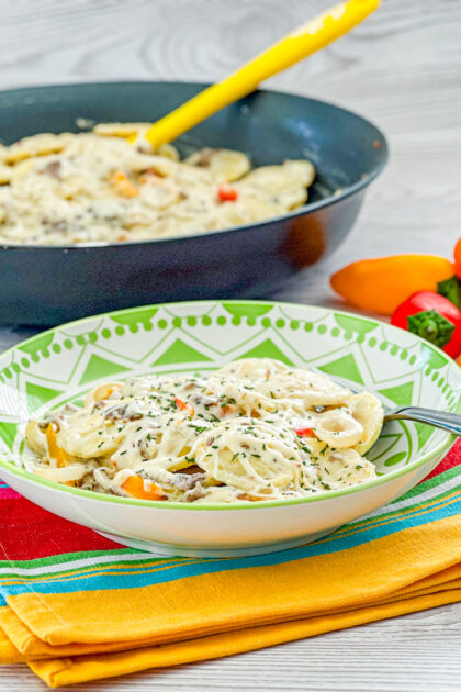 ravioli with philly cheesesteak sauce