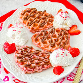 pink velvet waffles for Valentine's or other special occasions
