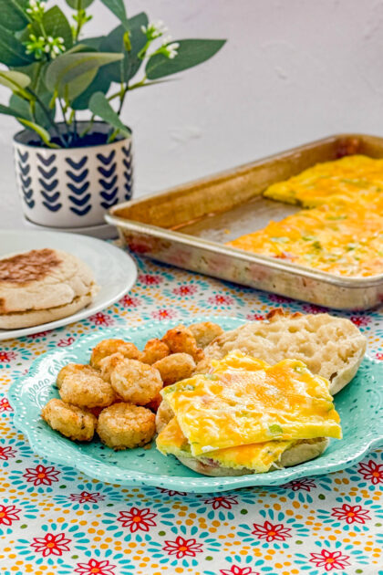 sheet pan scrambled eggs for breakfast sandwiches