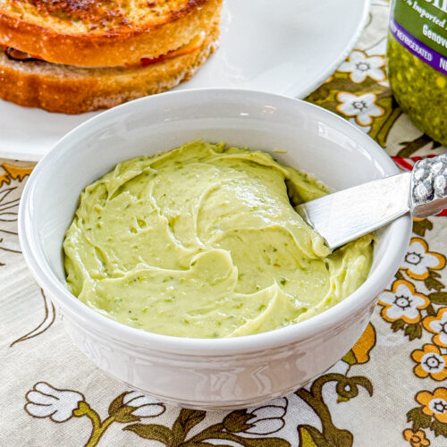 up close bowl of pesto butter